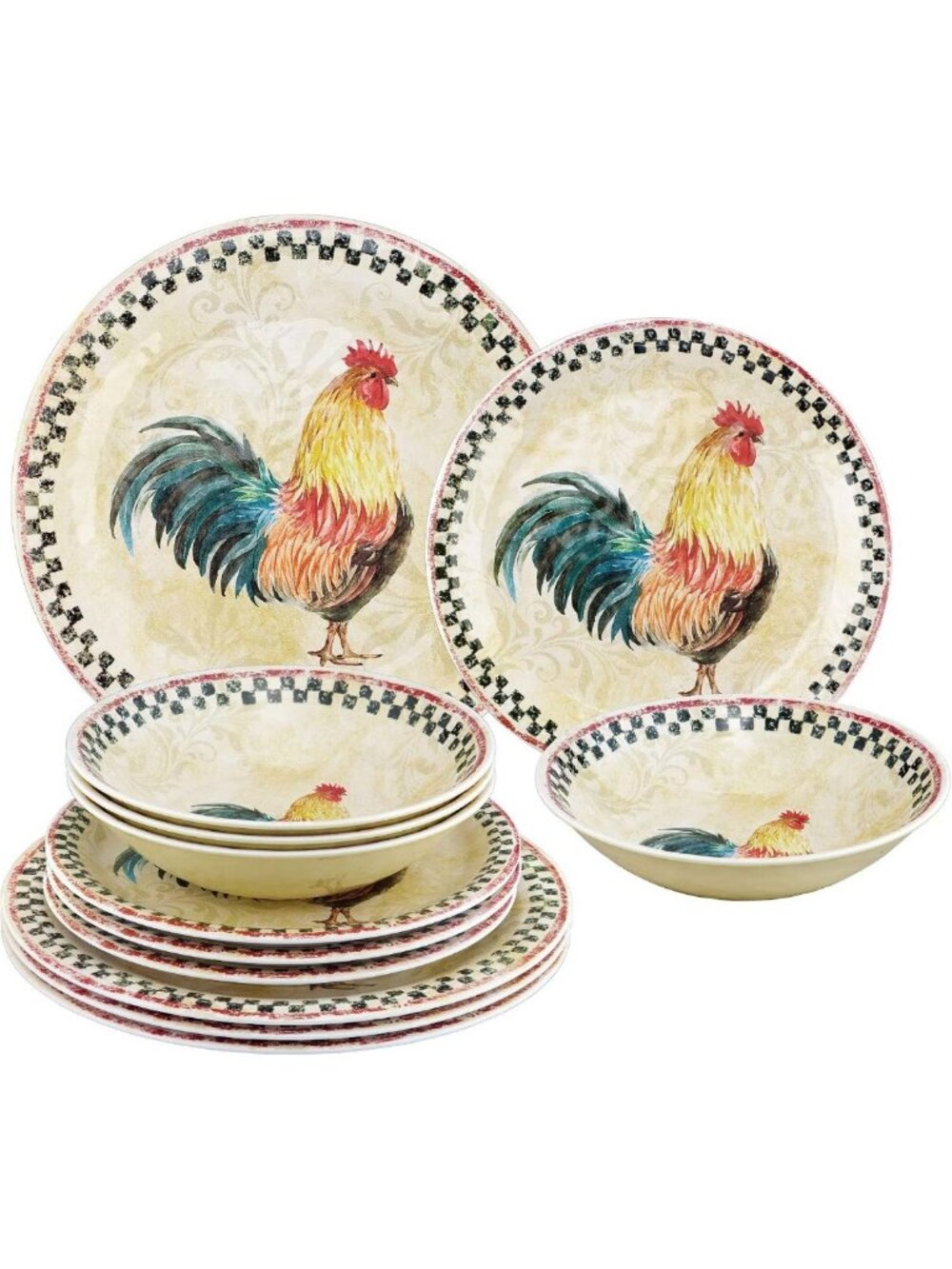 Colorful 12-Piece Melamine Dinnerware Set for 4 - Outdoor Plates & Bowls